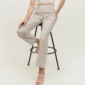 Reformation Franklin Gingham Check Beige White Pants size 12 $179 MSRP NEW